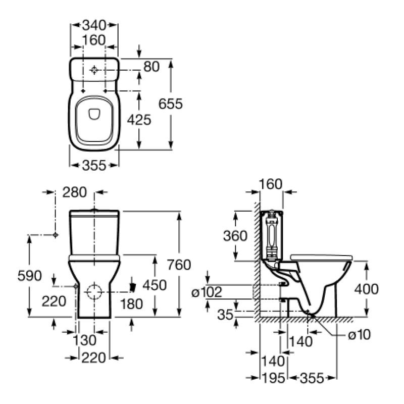 ROCA DEBBA бачок унітазу, 4,5/3 л, підвод збоку, (A341990000)