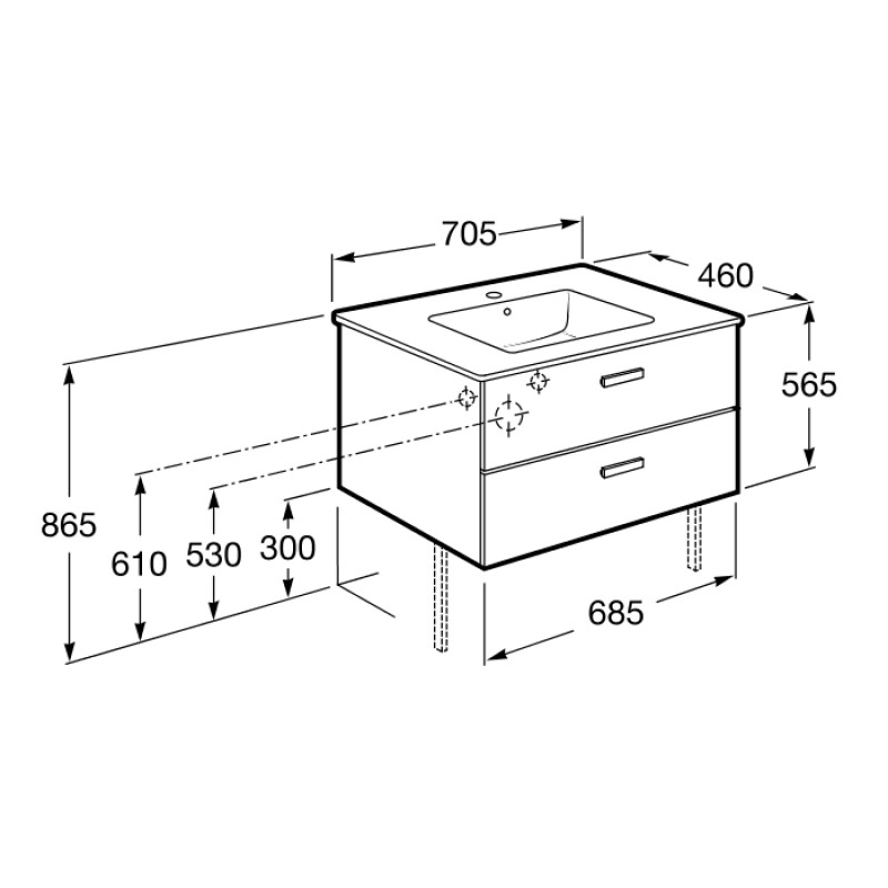 ROCA ВІКТОРІЯ шафка з умивальником 70см, білий, (A855853806)