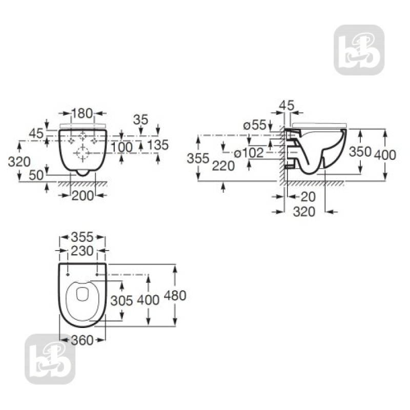 ROCA TERAS Rimless унітаз підвісний, с сидінням Slim, с системою плавного опускання, (A34H24B000)