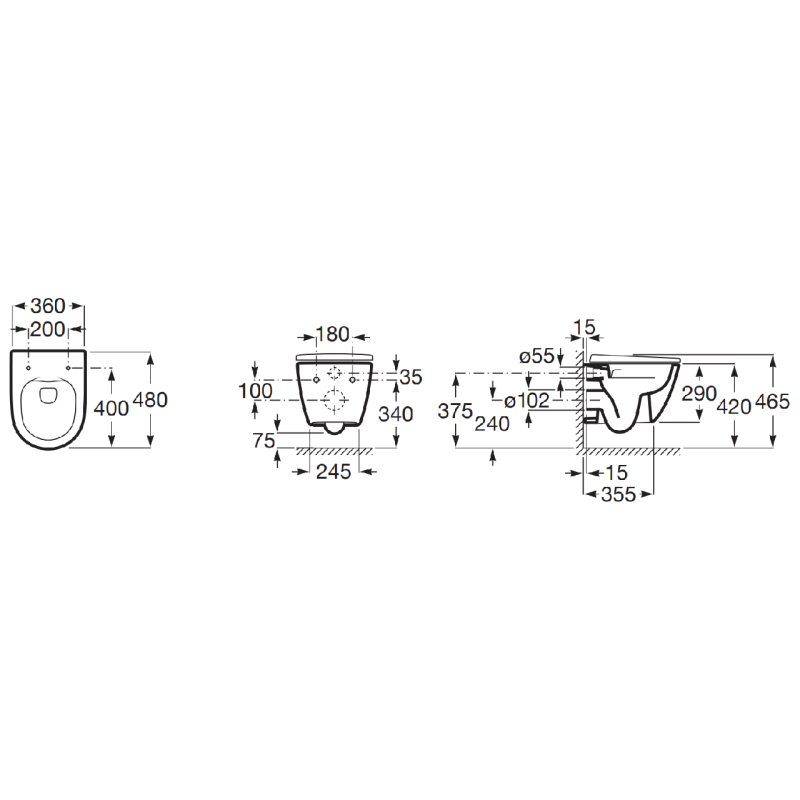 ROCA ONA Rimless унітаз підвісний 48см, CPT, з сидінням, slow-closing, (A34H689000)