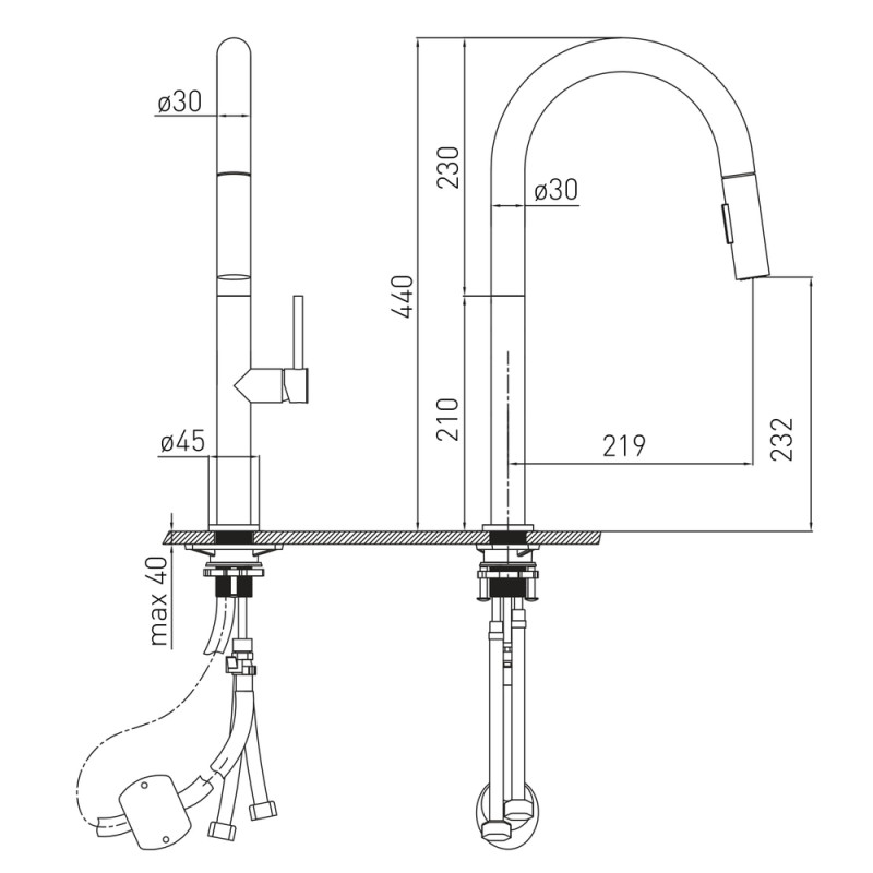 VOLLE BRAVO C смеситель для кухни с выдвижным изливом, de la noche, (1500.110304)