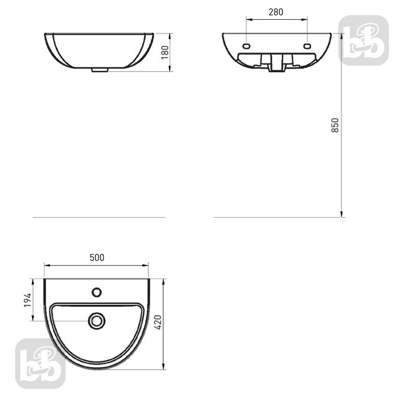 VOLLE MARO умивальник 500*420*500мм з напівп`єдесталом, (13-52-308)