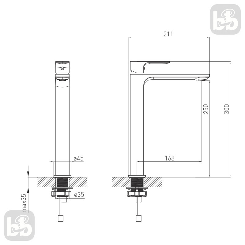 VOLLE DE LA NOCHE змішувач для умивальника високий, 26 мм, (10-40-1200-black)
