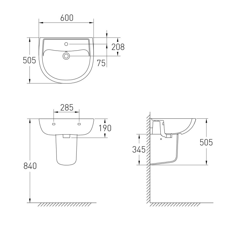 VOLLE VIRGO умивальник 60*50,5*50,5см з напівп`єдесталом, (13-23-600)