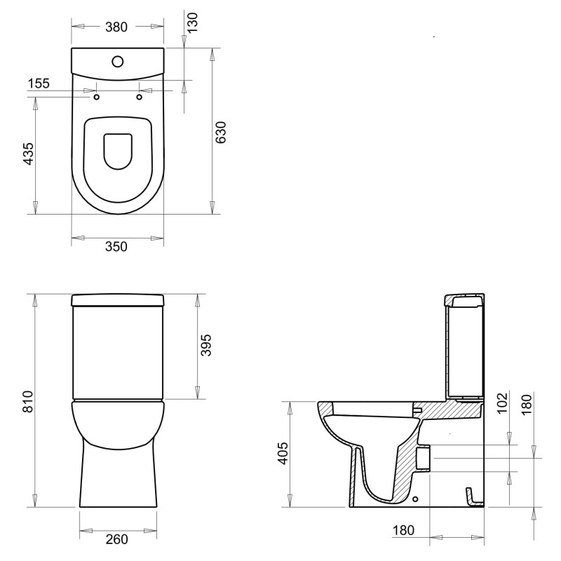 VOLLE VIRGO компакт-біде 63*35*81см пристiнний, картридж з теплою водою, гор.випуск, бачок з нижн. пiдвед. 3/6л, сидіння тверде Slim slow-closing, (13-23-303)