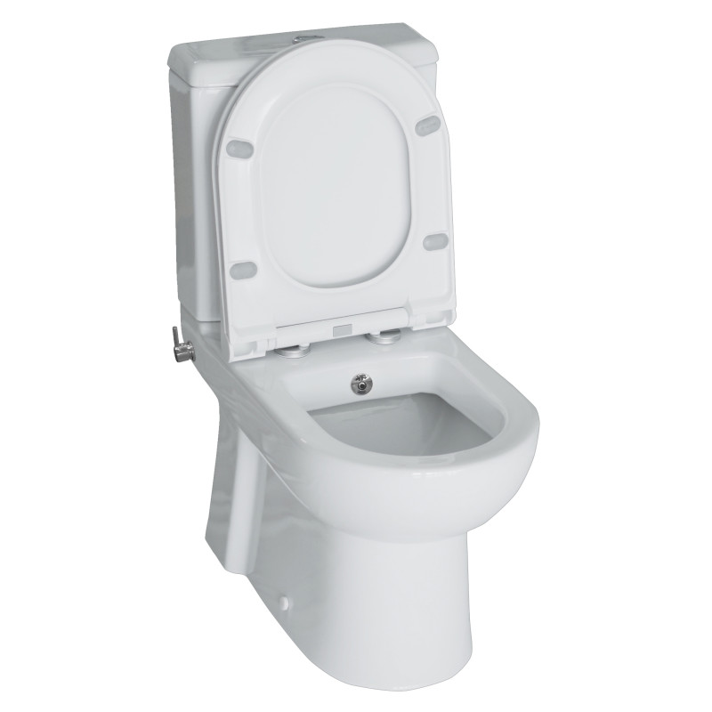 VOLLE VIRGO компакт-біде 63*35*81см пристiнний, картридж з теплою водою, гор.випуск, бачок з нижн. пiдвед. 3/6л, сидіння тверде Slim slow-closing, (13-23-303)