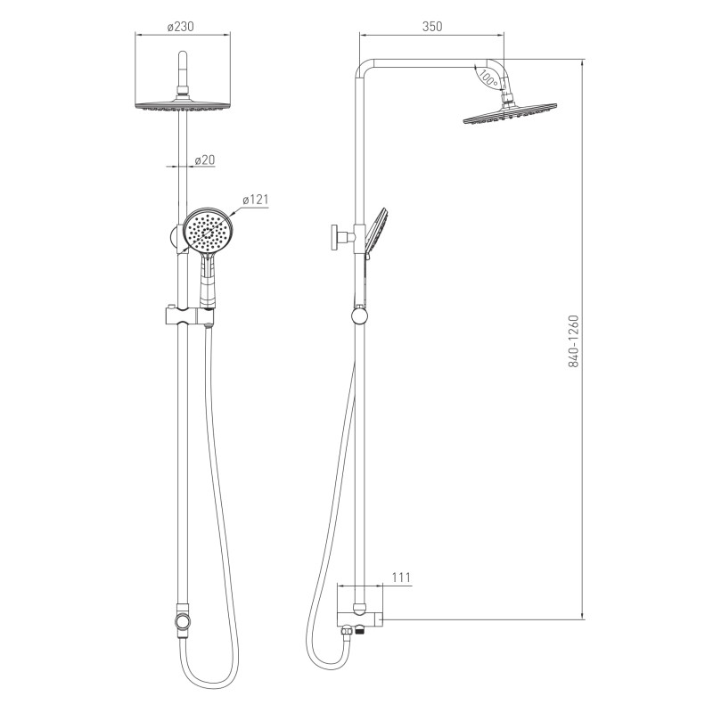 VOLLE SISTEMA E система душова (без змішувача, верхній душ 230 мм ABS коло, ручний душ 121 мм 3 режими, шланг 160 см), cromo, (1580.091301)