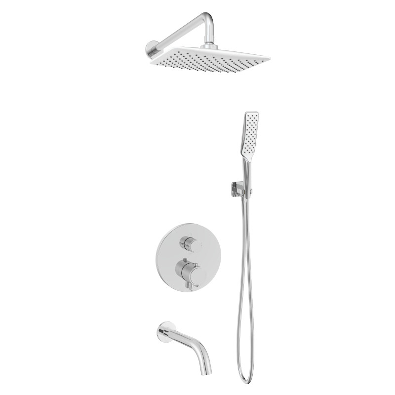 VOLLE SISTEMA P система душова прихованого монтажу (термостат для ванни, верх.душ 246*170мм ABS, руч.душ 53мм 1 режим, білі лійки, вилив, шланг 160см),cromo, (1584.091001)