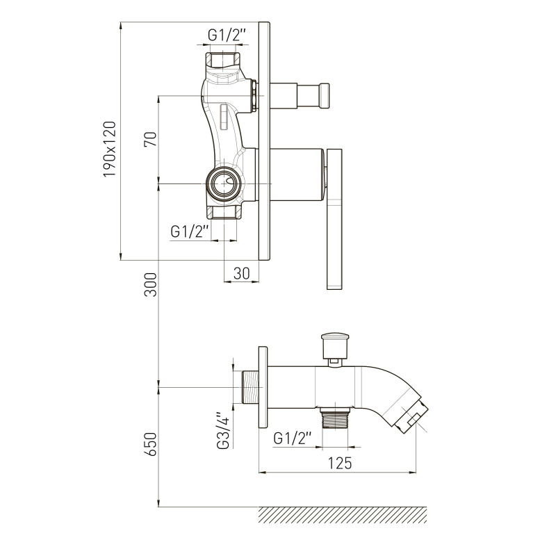 VOLLE MORA змішувач для ванни прихованого монтажу з виливом (з перемикачем), 35 мм, cromo, (1537.100301)