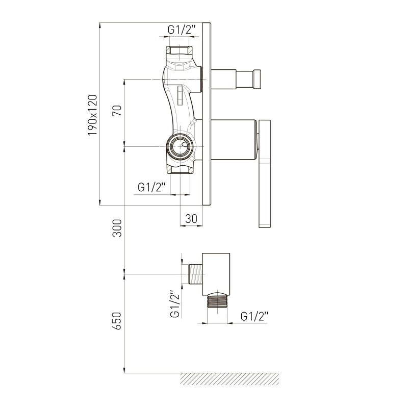 VOLLE MORA змішувач для душа прихованого монтажу, 35 мм, cromo, (1537.100201)