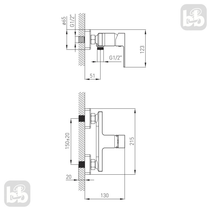 VOLLE LEON смеситель для душа, хром, 35 мм, (15213100)