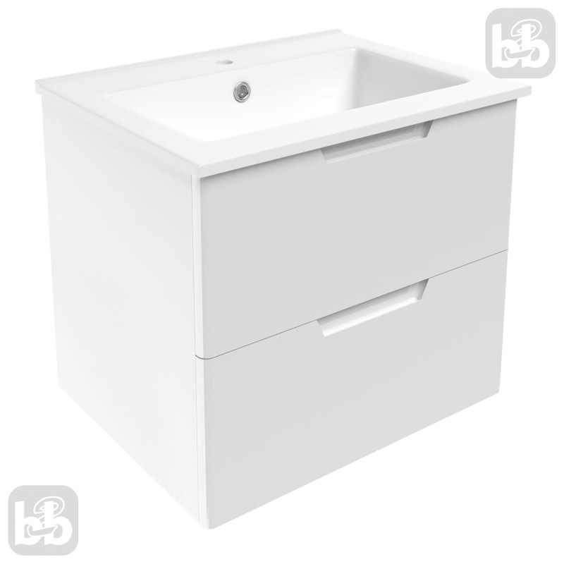 VOLLE LIBRA комплект меблів 60см білий: тумба підвісна, 2 ящики + умивальник накладний арт 15-41-060, (15-41-61)