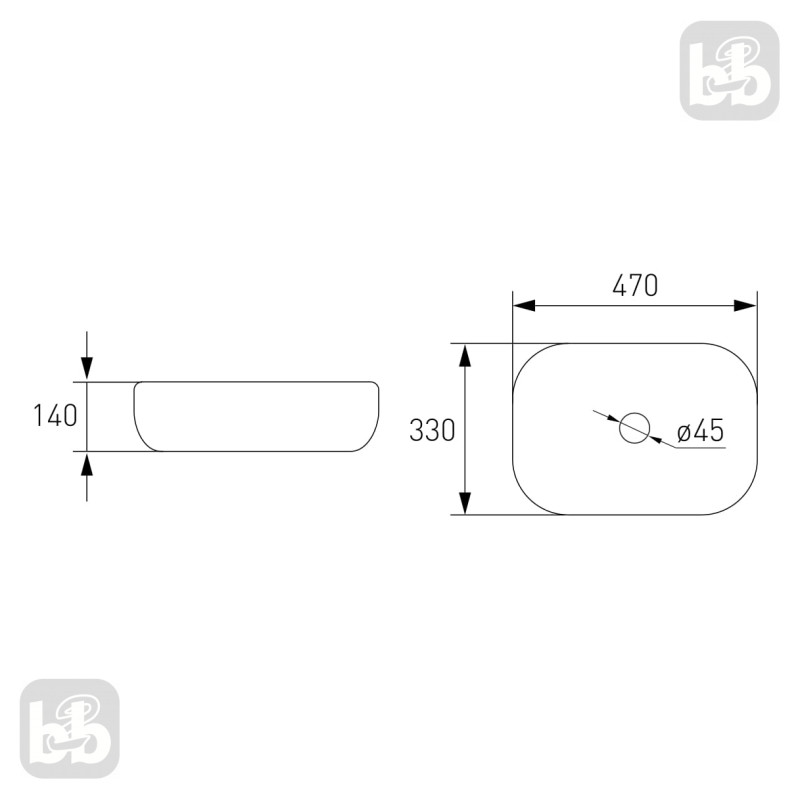VOLLE умивальник 47*33*14см, накладний, (13-01-063)