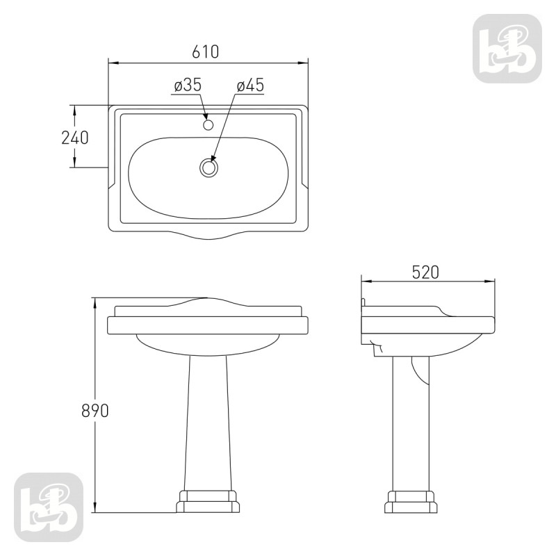 VOLLE LEONOR умивальник 61*53*90см з п`єдесталом, (13-19-032)
