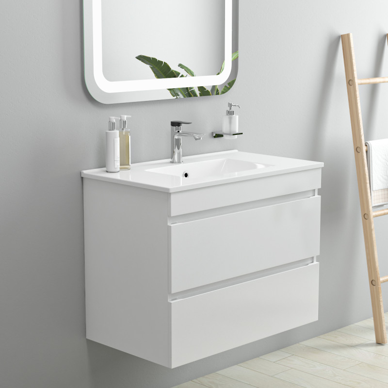 VOLLE FIESTA комплект меблів 80см білий: тумба підвісна, 2ящики + умивальник накладний арт 13-01-042D, (15-800-01)