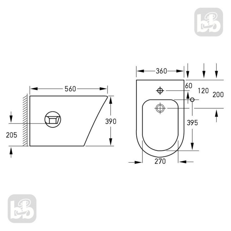VOLLE Комплект: NEMO біде 56*36*39см підлогове + RALSKO NEW змішувач для біде, хром, 1,2, (13-17-046+40240NEW)