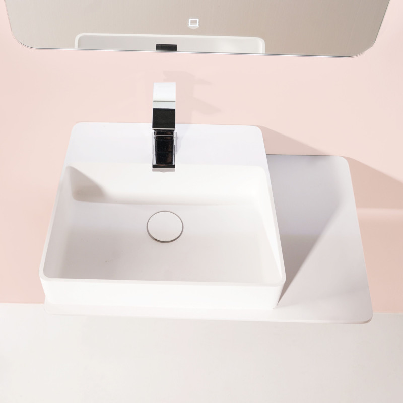 VOLLE Умивальник 58*37*12,5см підвісний, з поличкою кам`яний Solid surface, (13-40-415)