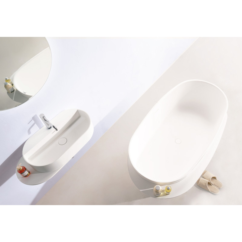 VOLLE Ванна окремостояча кам'яна Solid surface 1630 * 750 * 530мм з поличкою, (12-40-054)