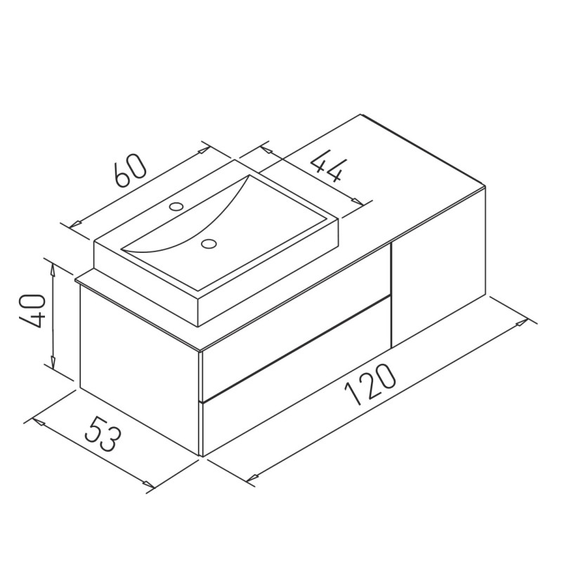 VOLLE LEON комплект мебель 120см, blanco: тумба подвесная с столешницей, 2 ящика, 1 дверца + раковина накладная, (1911.311207)