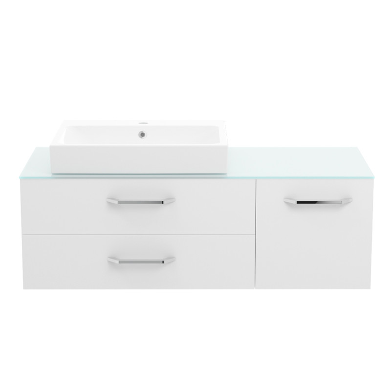 VOLLE LEON комплект мебель 120см, blanco: тумба подвесная с столешницей, 2 ящика, 1 дверца + раковина накладная, (1911.311207)