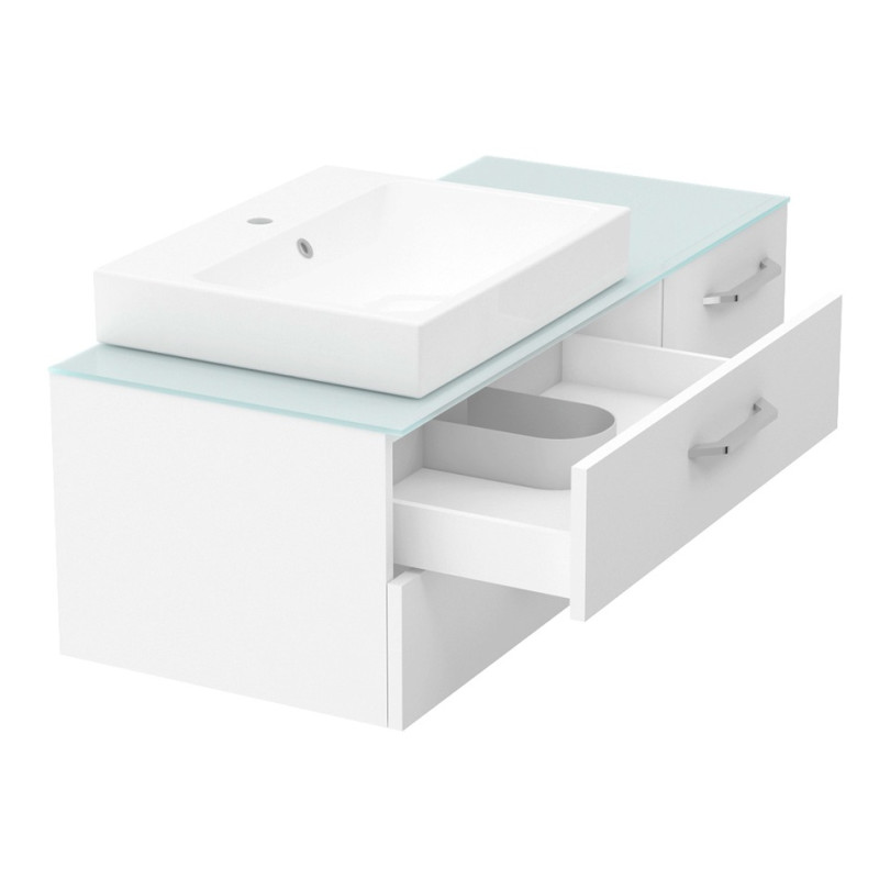 VOLLE LEON комплект мебель 120см, blanco: тумба подвесная с столешницей, 2 ящика, 1 дверца + раковина накладная, (1911.311207)