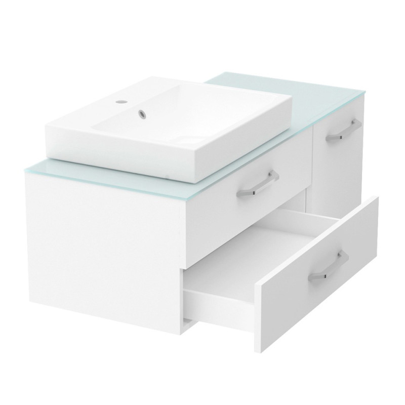 VOLLE LEON комплект мебель 120см, blanco: тумба подвесная с столешницей, 2 ящика, 1 дверца + раковина накладная, (1911.311207)