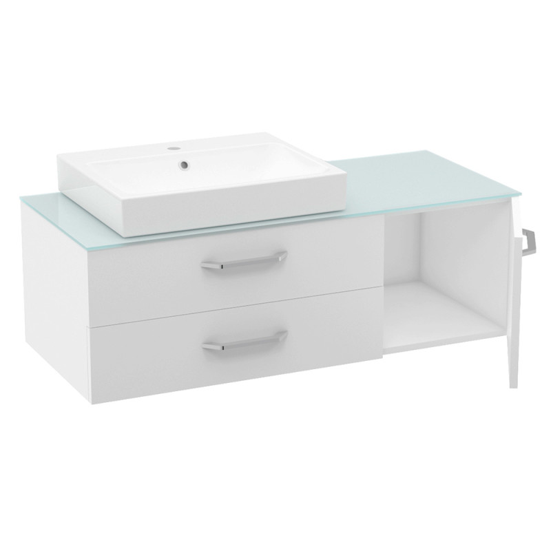 VOLLE LEON комплект мебель 120см, blanco: тумба подвесная с столешницей, 2 ящика, 1 дверца + раковина накладная, (1911.311207)