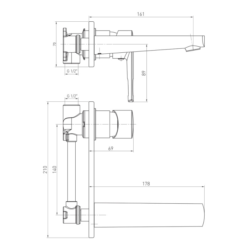 VOLLE SOLAR змішувач для умивальника (настінний), 35 мм, cromo, (1530.010301)