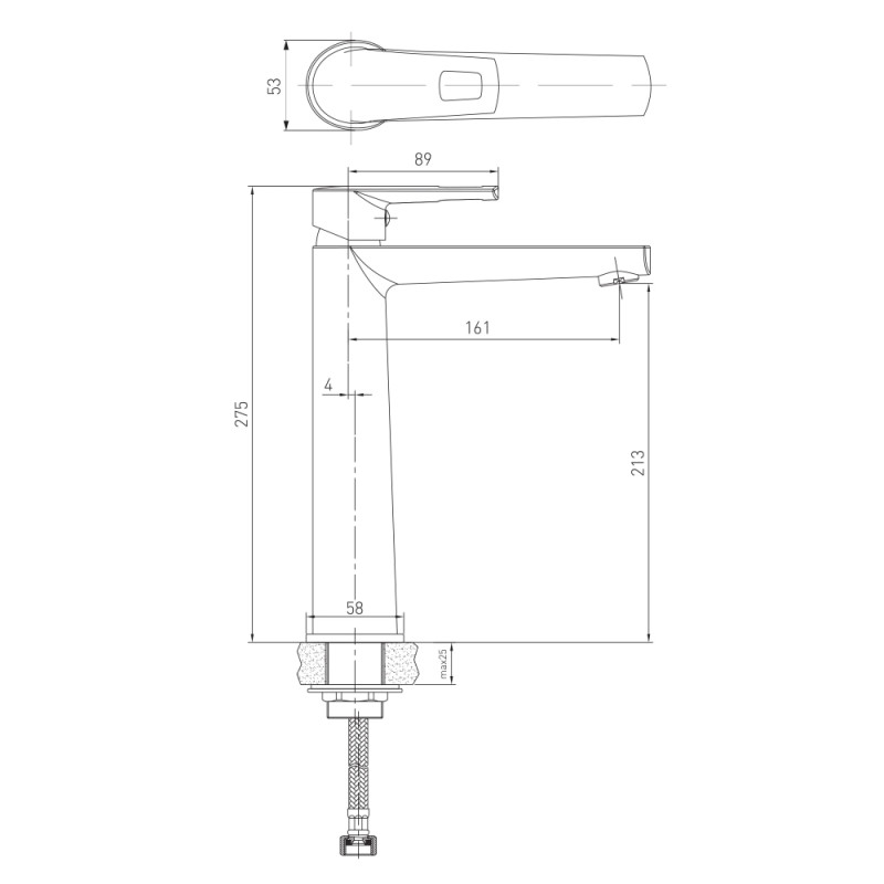 VOLLE SOLAR змішувач для умивальника високий, 35 мм, cromo, (1530.010201)