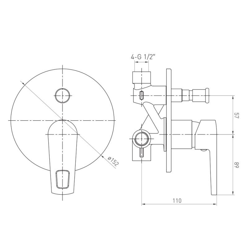 VOLLE SOLAR змішувач для ванни прихованого монтажу, cromo, (1530.030201)