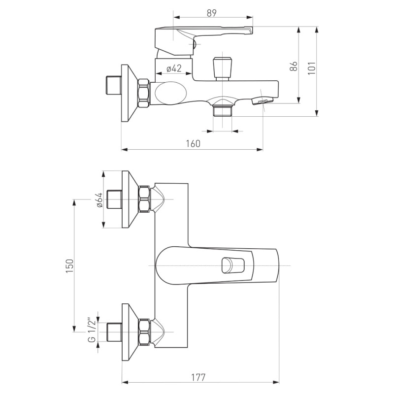 VOLLE SOLAR смеситель для ванны, 35 мм, хром, (1530.030101)