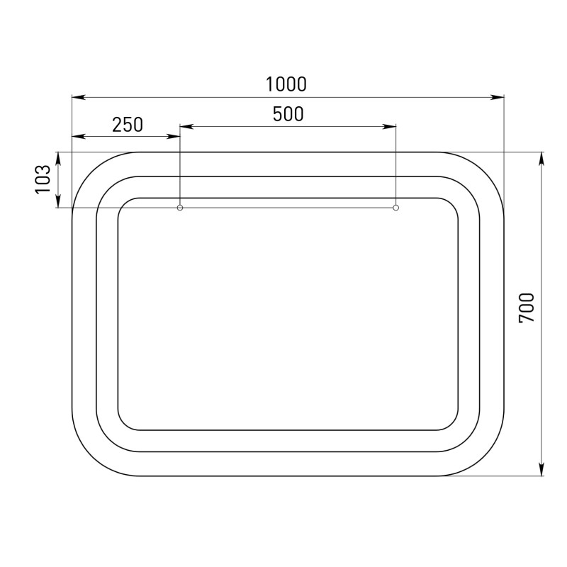VOLLE Дзеркало прямокутне 100*70см зі світлодіодним підсвічуванням, з сенсорним вимикачем, (16-46-107)