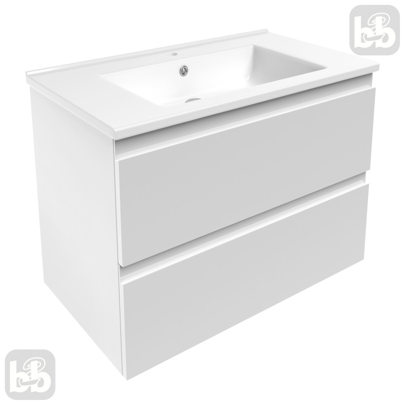 VOLLE LEON комплект меблів 80см білий: тумба підвісна, 2 ящики + умивальник накладний арт 13-01-402В, (15-11-81)
