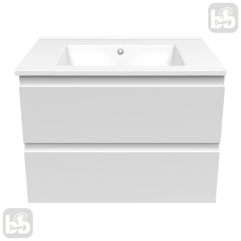VOLLE LEON комплект меблів 80см білий: тумба підвісна, 2 ящики + умивальник накладний арт 13-01-402В, (15-11-81)