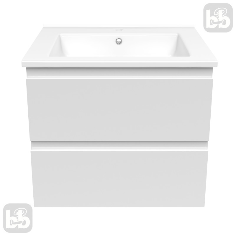 VOLLE LEON комплект меблів 65см білий: тумба підвісна, 2 ящики + умивальник накладний арт 13-01-402А, (15-11-65)