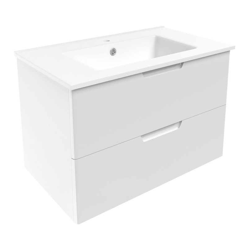 VOLLE LIBRA комплект меблів 80см білий: тумба підвісна, 2 ящики + умивальник накладний арт 15-41-80, (15-41-81)