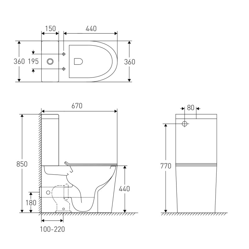 VOLLE NEMO BLACK Rimless компакт 67*38,5*84,5см підлоговий, матовий, горизонтальн. випуск, нижнє підведення, бачок 3/4,5 л, сидіння тверде Slim slow-closing, (13-17-377 Black)