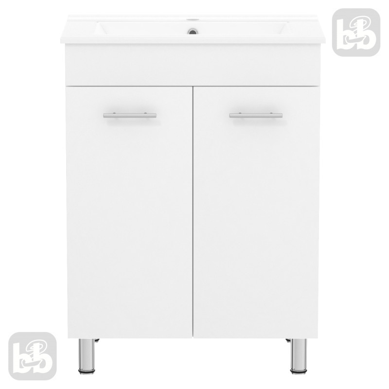 VOLLE MARO комплект меблів 60см білий: тумба підлогова, 2 дверцят + умивальник накладний арт 13-01-395, (15-52-61)