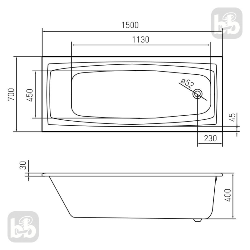 VOLLE SOLAR ванна 150*70*40см без ніжок, акрил 5мм, (TS-1579340)