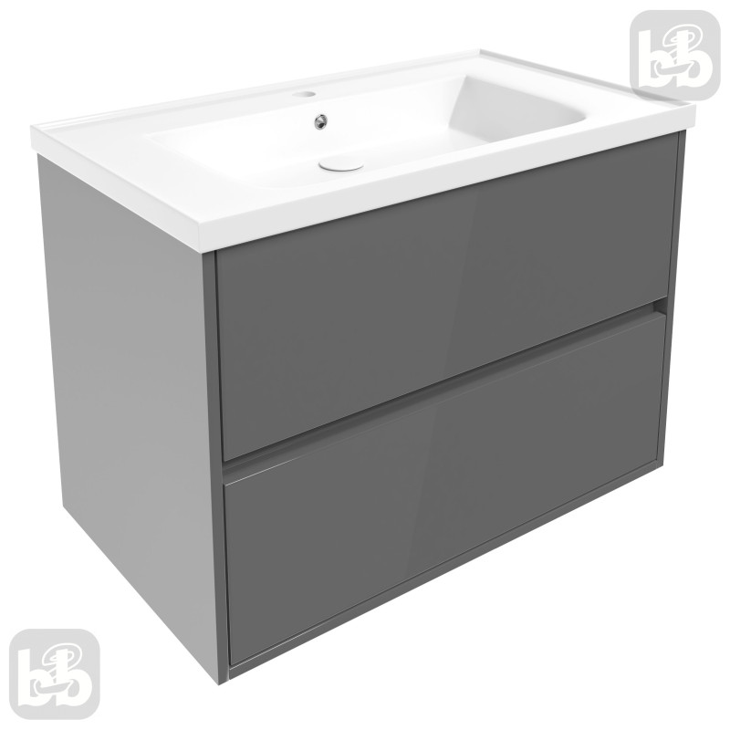 VOLLE TEO комплект меблів 80см сірий: тумба підвісна, 2 ящики + умивальник накладний, (15-88-81G)