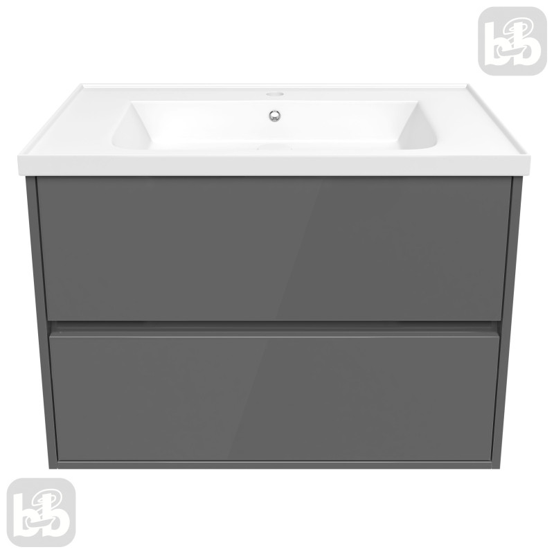 VOLLE TEO комплект меблів 80см сірий: тумба підвісна, 2 ящики + умивальник накладний, (15-88-81G)
