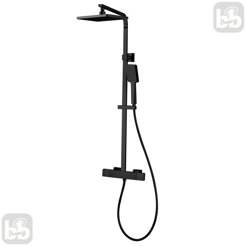 VOLLE DE LA NOCHE душевая система с термостатом (смеситель для душа, верхний и ручной душ 1 режим, шланг полимер 1,5 м), (10-40-9300-black)