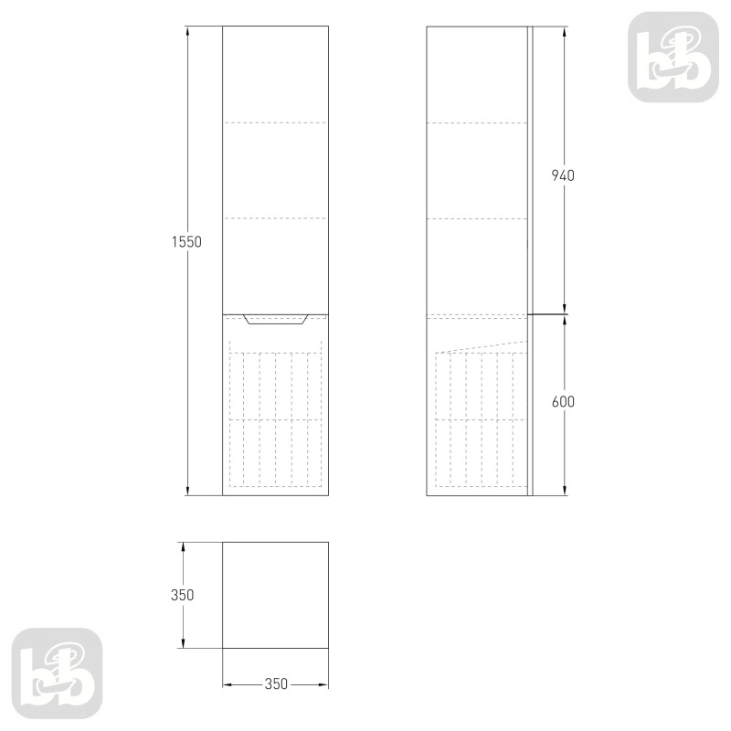 VOLLE LIBRA пенал 155*35*35см, підвісний, білий, (15-41-55)