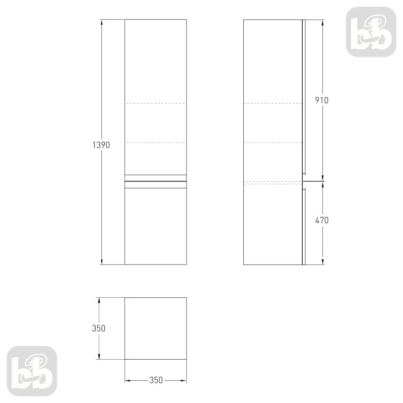 VOLLE LEON пенал 139*35*35см, підвісний, білий, (15-11-55)