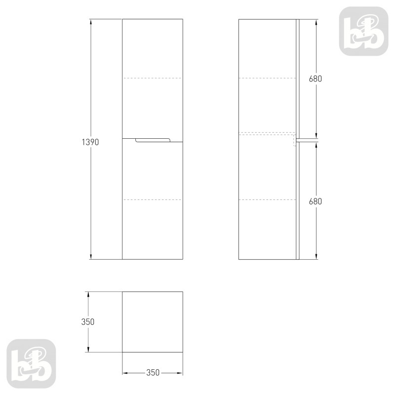 VOLLE AIVA пенал 139*35*35см, підвісний, білий, (15-68-55)