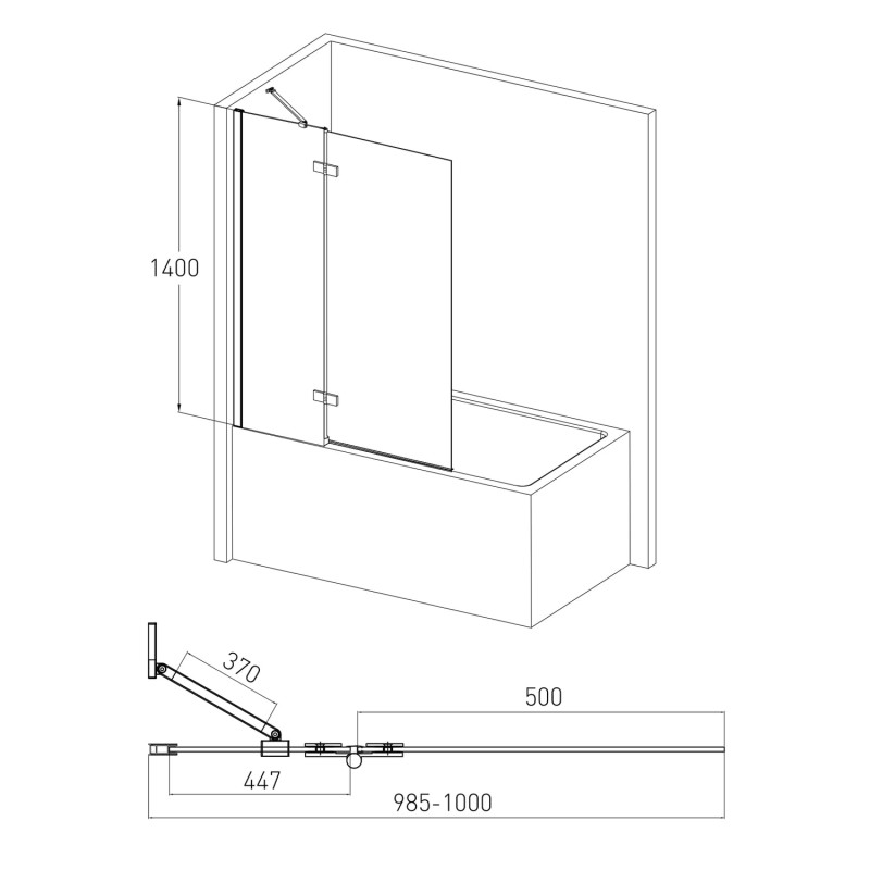 VOLLE Штора на ванну 100*140см, один фіксований елемент, один рухомий на латунних петлях, (10-11-102)