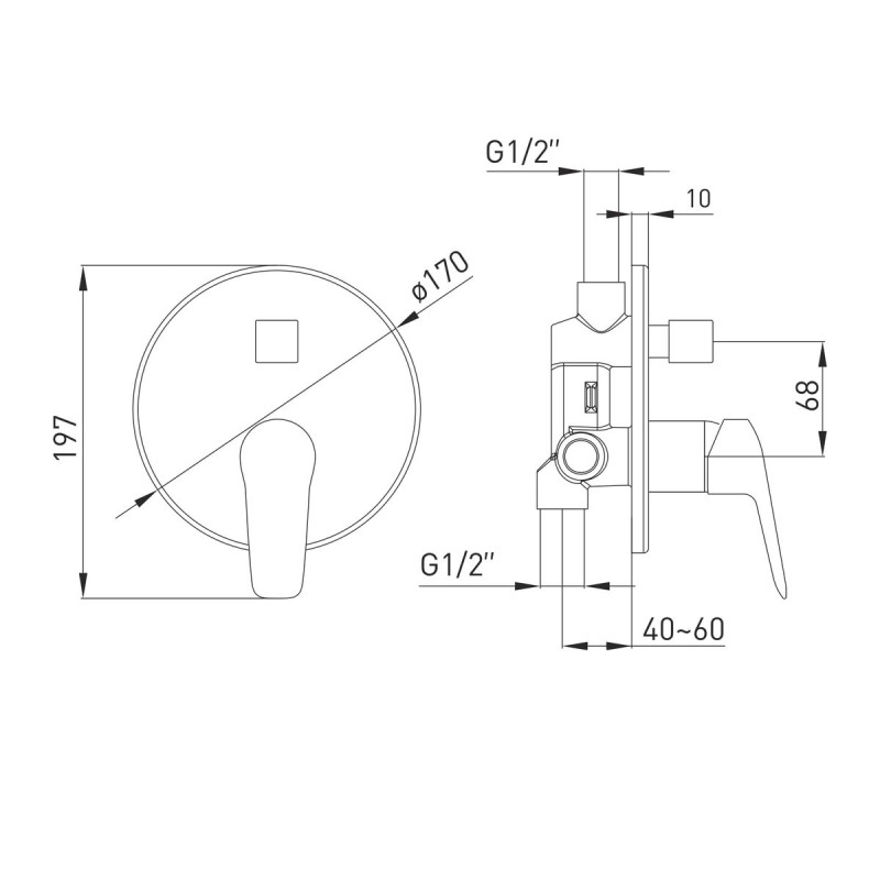 VOLLE DIOS змішувач для ванни прихованого монтажу, cromo, (1536.030201)