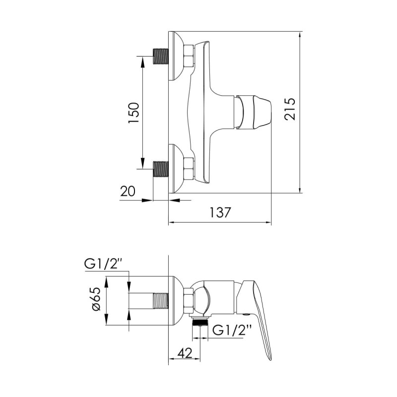 VOLLE Смеситель для душа DIOS, 35 мм, хром, (1536.100101)