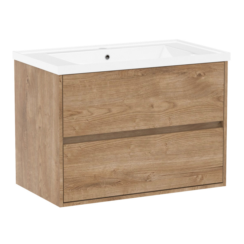 VOLLE TEO комплект меблів 80см дуб готланд: тумба підвісна, 2 ящики + умивальник накладний, (15-88-810Dr)
