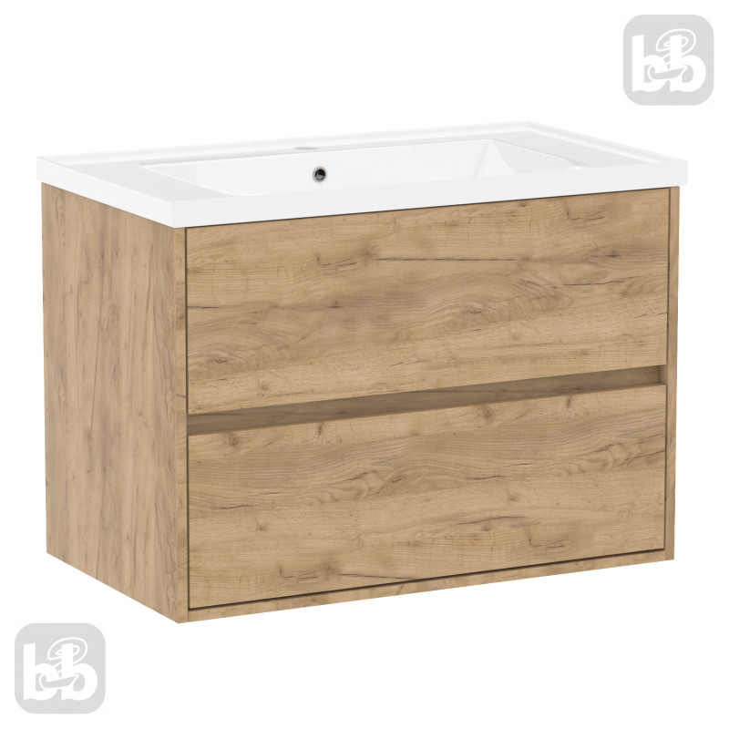 VOLLE TEO комплект меблів 80см дуб крафт: тумба підвісна, 2 ящики + умивальник накладний арт 15-88-080, (15-88-81Dr)